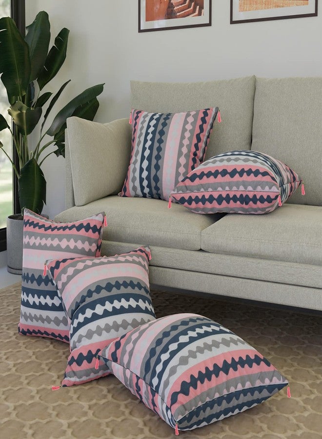 Kuber Industries Bolster & Cushion Cover Set - 2 Piece Bolster, 3 Piece Square Cushion Covers - Soft Cotton, Zig Zag Design - Pack of 5, Multicolor - Image 4
