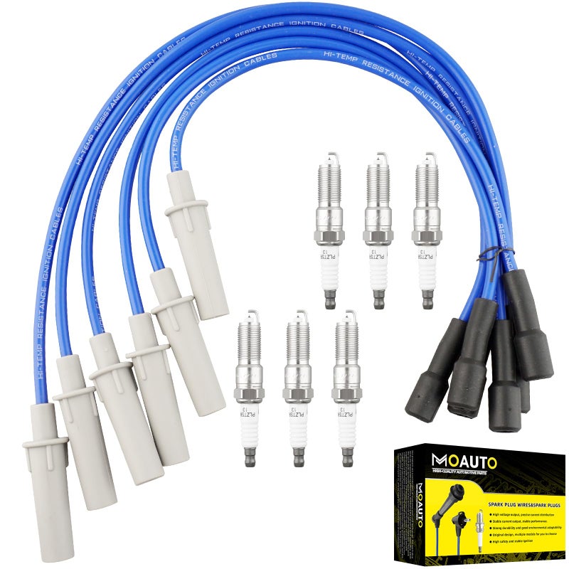 MOAUTO Set of 6 PCS Iridium Spark Plugs with Wire Set 5019593AA 53188 RCCRX070S Compatible with Chrysler Dodge Pacifica Town Country Voyager Grand Caravan Routan V6 33L