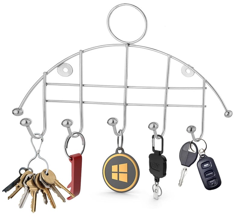 Unify Combo 2 Pieces Stainless Steel Cloth Hanger for Wall 5 Hooks, Key Ring Holder, Wall Hook, Towel Hooks, Bathroom Hanger, Stylish Design (30.5 cm) (Silver, Pack of 2) - Image 2