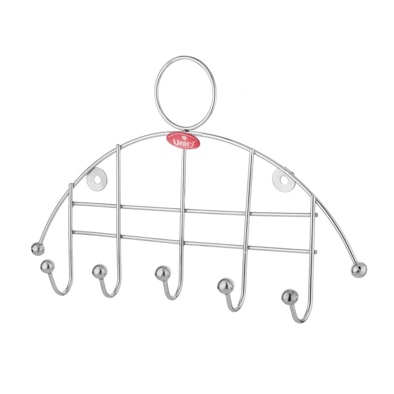 Unify Combo 2 Pieces Stainless Steel Cloth Hanger for Wall 5 Hooks, Key Ring Holder, Wall Hook, Towel Hooks, Bathroom Hanger, Stylish Design (30.5 cm) (Silver, Pack of 2) - Image 5