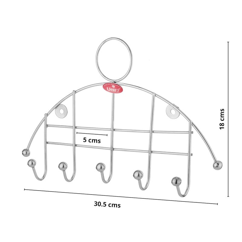 Unify Combo 2 Pieces Stainless Steel Cloth Hanger for Wall 5 Hooks, Key Ring Holder, Wall Hook, Towel Hooks, Bathroom Hanger, Stylish Design (30.5 cm) (Silver, Pack of 2) - Image 4