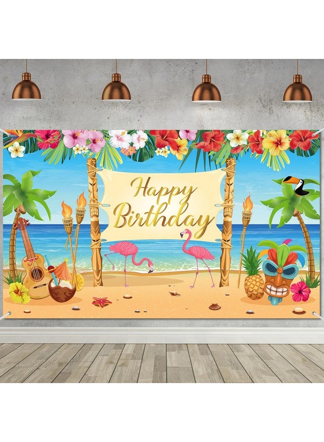 Containlol Summer Hawaiian Birthday Backdrop Luau Birthday Party Decorations Aloha Banner Luau Party Backdrop Tropical Flamingo Pool Beach Party Decoration for Hawaii Themed Photo Props Supplies - Image 1