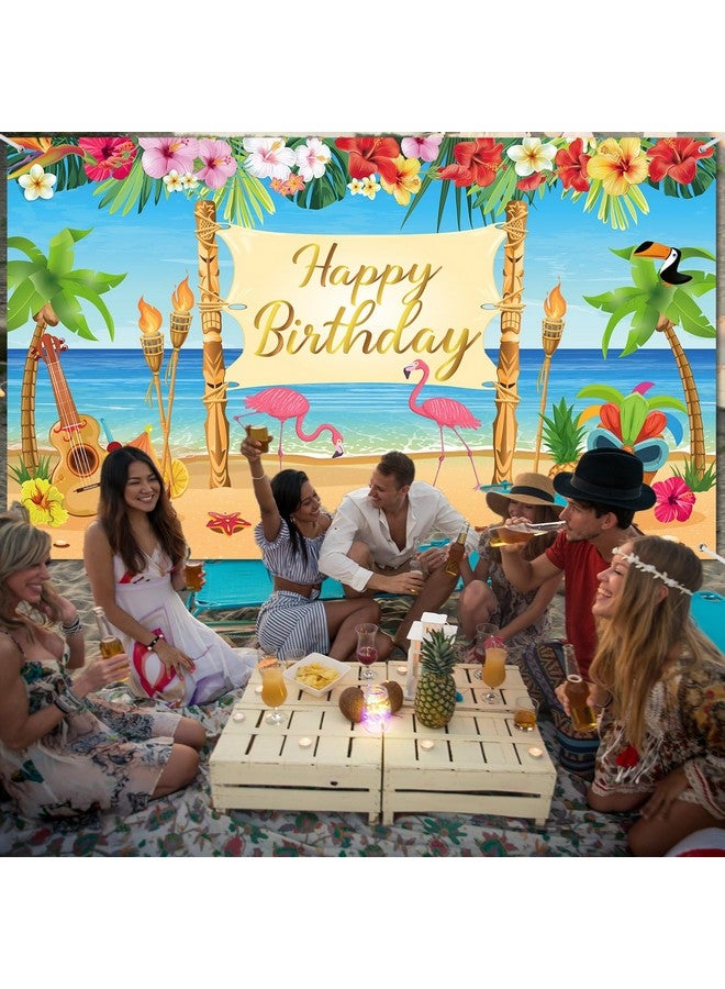 Containlol Summer Hawaiian Birthday Backdrop Luau Birthday Party Decorations Aloha Banner Luau Party Backdrop Tropical Flamingo Pool Beach Party Decoration for Hawaii Themed Photo Props Supplies - Image 5