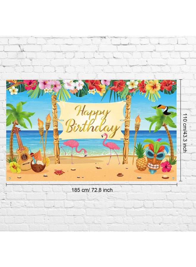 Containlol Summer Hawaiian Birthday Backdrop Luau Birthday Party Decorations Aloha Banner Luau Party Backdrop Tropical Flamingo Pool Beach Party Decoration for Hawaii Themed Photo Props Supplies - Image 2