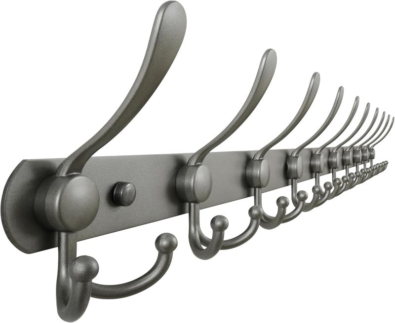 Dseap Coat Rack Wall Mount - 38” Long 10-Tri-Hooks Heavy Duty Coat Hanger Rail Wall Hooks for Hanging Coats Hats Clothing Clothes Purse Mudroom Entryway, Gray - Image 1