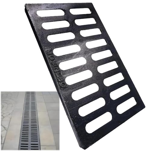 MOSINSBO Cast Iron Drain Grate 20x12 in, A-Class 3372 lbs Heavy-Duty Channel Cover, Outdoor Trench Drainage Grate, Black Rectangle Metal Sewer Cover for Foot Traffic (True 19.7x11.8) - Image 1