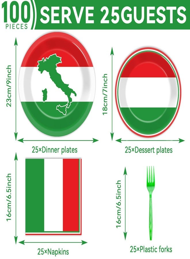 OBUSATT 100 Pcs Italian Flag Plates and Napkins Party Supplies Italy Flag Disposable Paper Tableware Set Italian Red White and Green Party Decors Favors for Family Gathering Kitchen Dining Serves 25 Guests - Image 2