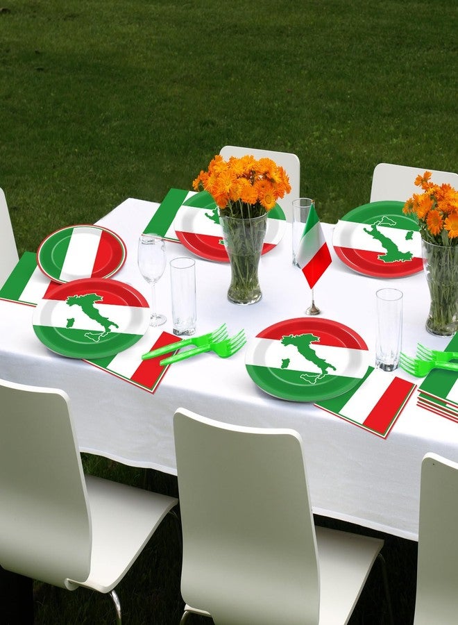 OBUSATT 100 Pcs Italian Flag Plates and Napkins Party Supplies Italy Flag Disposable Paper Tableware Set Italian Red White and Green Party Decors Favors for Family Gathering Kitchen Dining Serves 25 Guests - Image 5