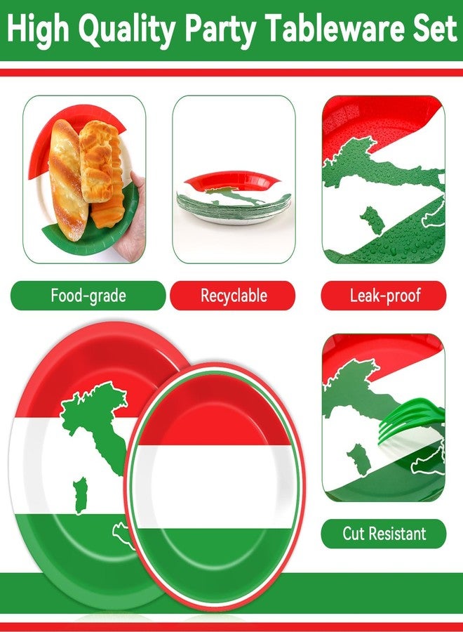OBUSATT 100 Pcs Italian Flag Plates and Napkins Party Supplies Italy Flag Disposable Paper Tableware Set Italian Red White and Green Party Decors Favors for Family Gathering Kitchen Dining Serves 25 Guests - Image 4