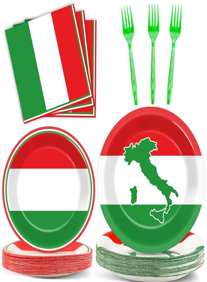 OBUSATT 100 Pcs Italian Flag Plates and Napkins Party Supplies Italy Flag Disposable Paper Tableware Set Italian Red White and Green Party Decors Favors for Family Gathering Kitchen Dining Serves 25 Guests - Image 1
