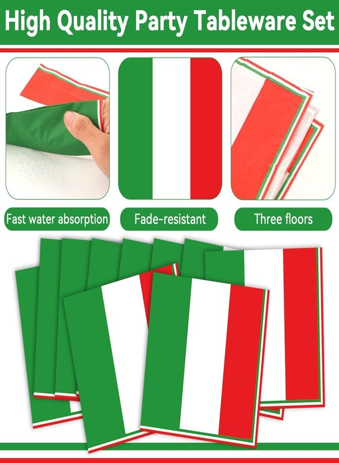OBUSATT 100 Pcs Italian Flag Plates and Napkins Party Supplies Italy Flag Disposable Paper Tableware Set Italian Red White and Green Party Decors Favors for Family Gathering Kitchen Dining Serves 25 Guests - Image 3