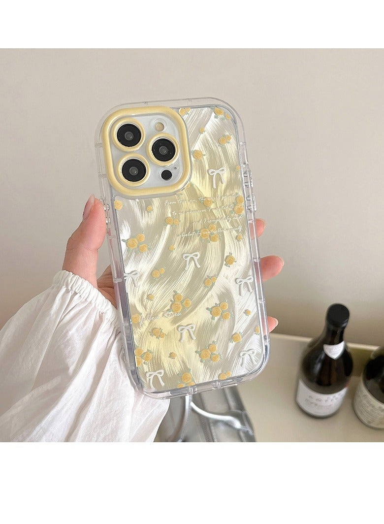 NIBEMINENT Fresh Small Floral Pattern Protective TPU Case Cover For iPhone 15 Pro, Yellow