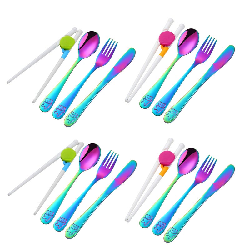 Poylim Kids Silverware, Poylim Stainless Steel Children Flatware Set, Toddler Utensils Set of 4, Rainbow - Image 1