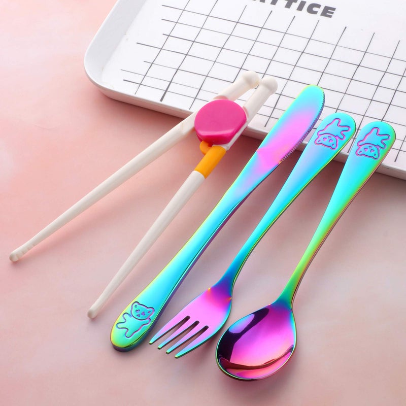 Poylim Kids Silverware, Poylim Stainless Steel Children Flatware Set, Toddler Utensils Set of 4, Rainbow - Image 3