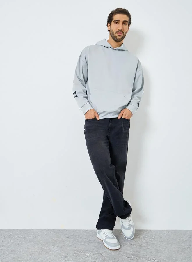 Styli Oversized Back City Text Print Scuba Hoodie