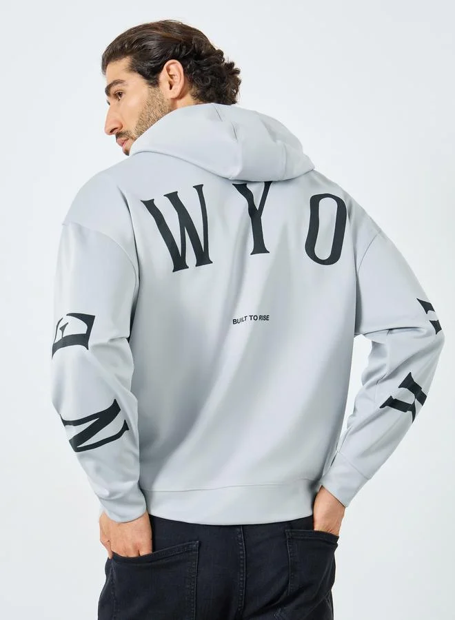 Oversized Back City Text Print Scuba Hoodie
