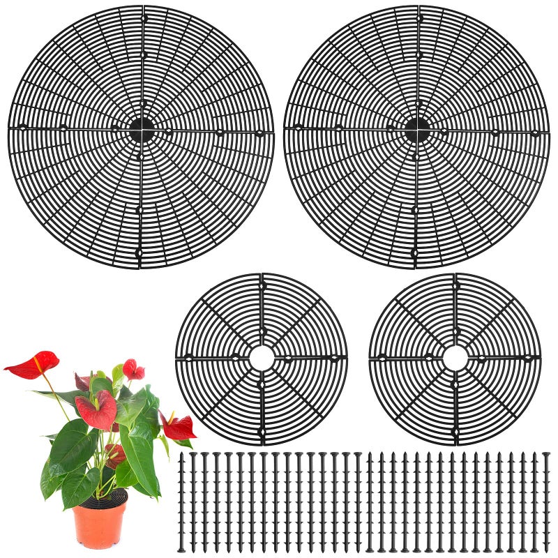 Newtay 4 Pcs Plant Pot Grid Soil Protector Covers Cuttable Flower Protector 1 from Animals 205 118 Cat Digging Stopper Plant Pot Cover with Stakes for Indoor Outdoor GardeningBlack