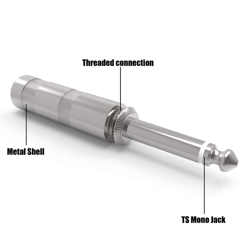 Ancable 10-Pack Audio 1/4" Plugs TS Jumbo Plugs Solder Type for Guitar, Instrument, Speaker/Microphone/Patch Cables - 6.35mm Male 1/4 Inch Phone Plug - Image 2