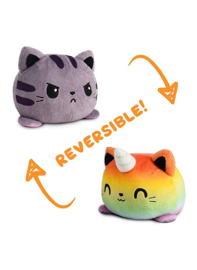 TeeTurtle - The Original Reversible Cat Plushie Rainbow Kittencorn + Gray Tabby Cute Sensory Fidget Stuffed Animals That Show Your Mood - Image 1
