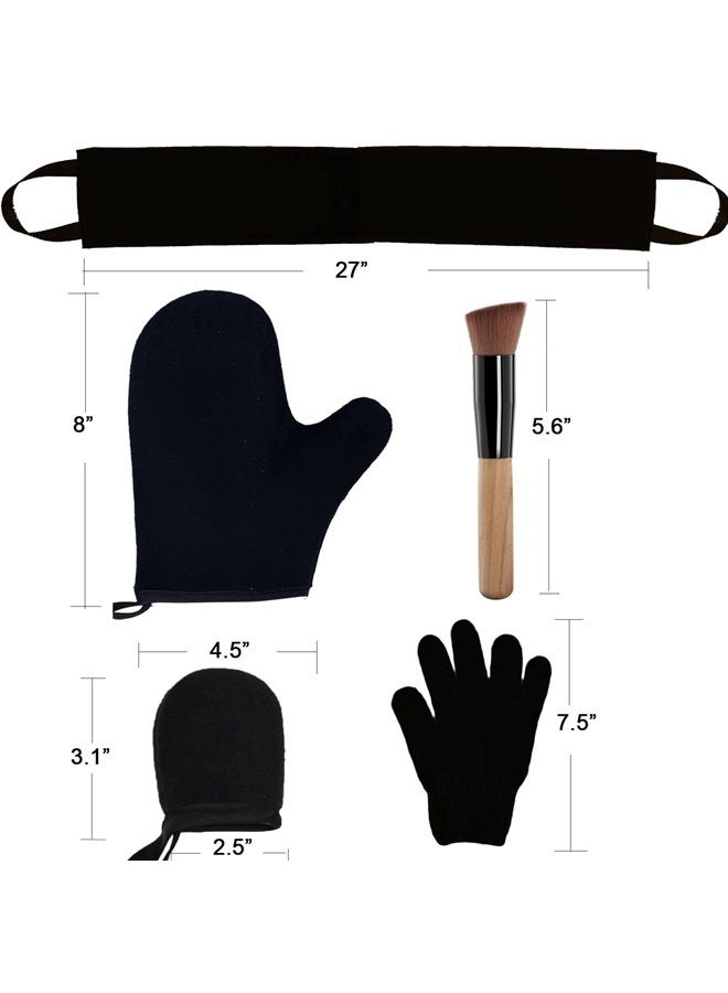 TSAIYI 5 Piece Self Tanning Mitt Applicator Set with Self Tan Glove Tanning Back Lotion Applicator Tanning Brush Tan Face Mitt Exfoliating Glove, for Self Sunless Tanning Tan (black)  - Image 4