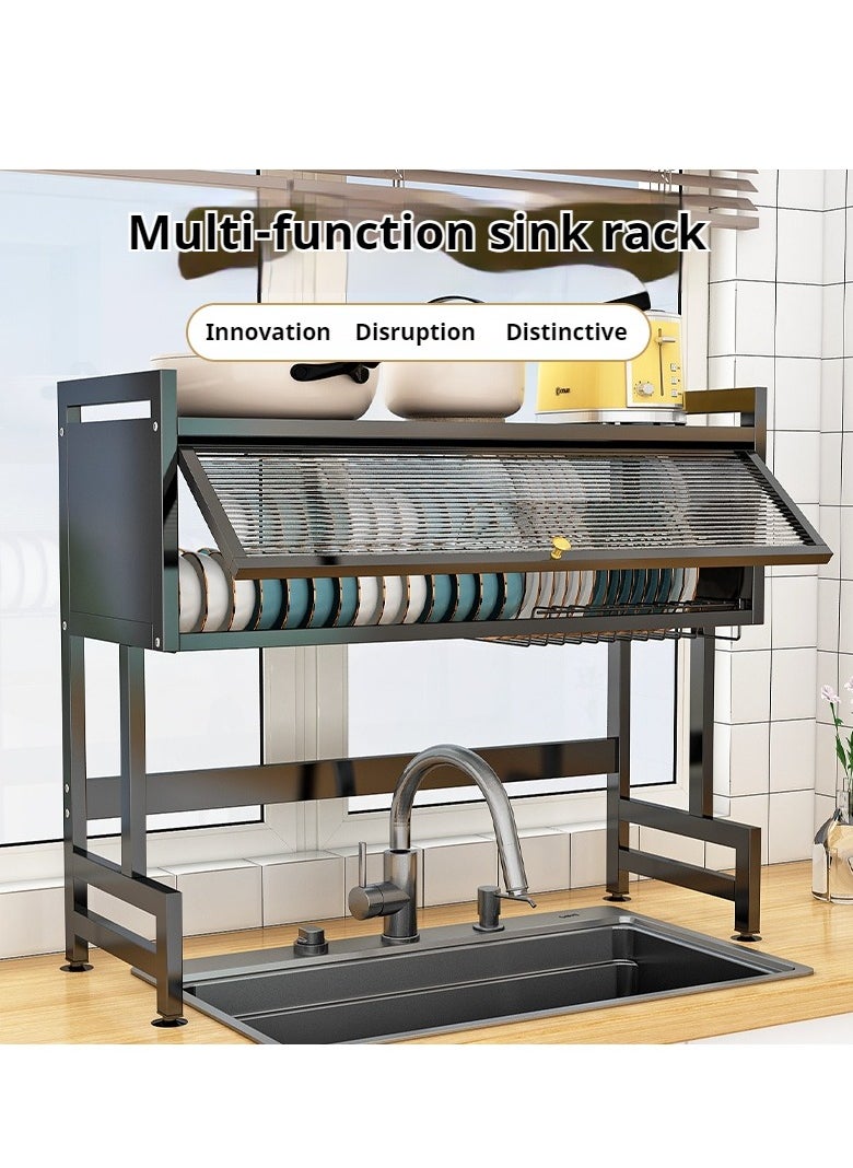Generic - The Sink Dish Drainer Drying Rack,2 Tier Dish Drying Rack for Kitchen Counter, Large Dish Drying Rack with Flip Door, Over Sink Dish Drying Rack for Family Use,Dust-Proof,85cm - Image 1