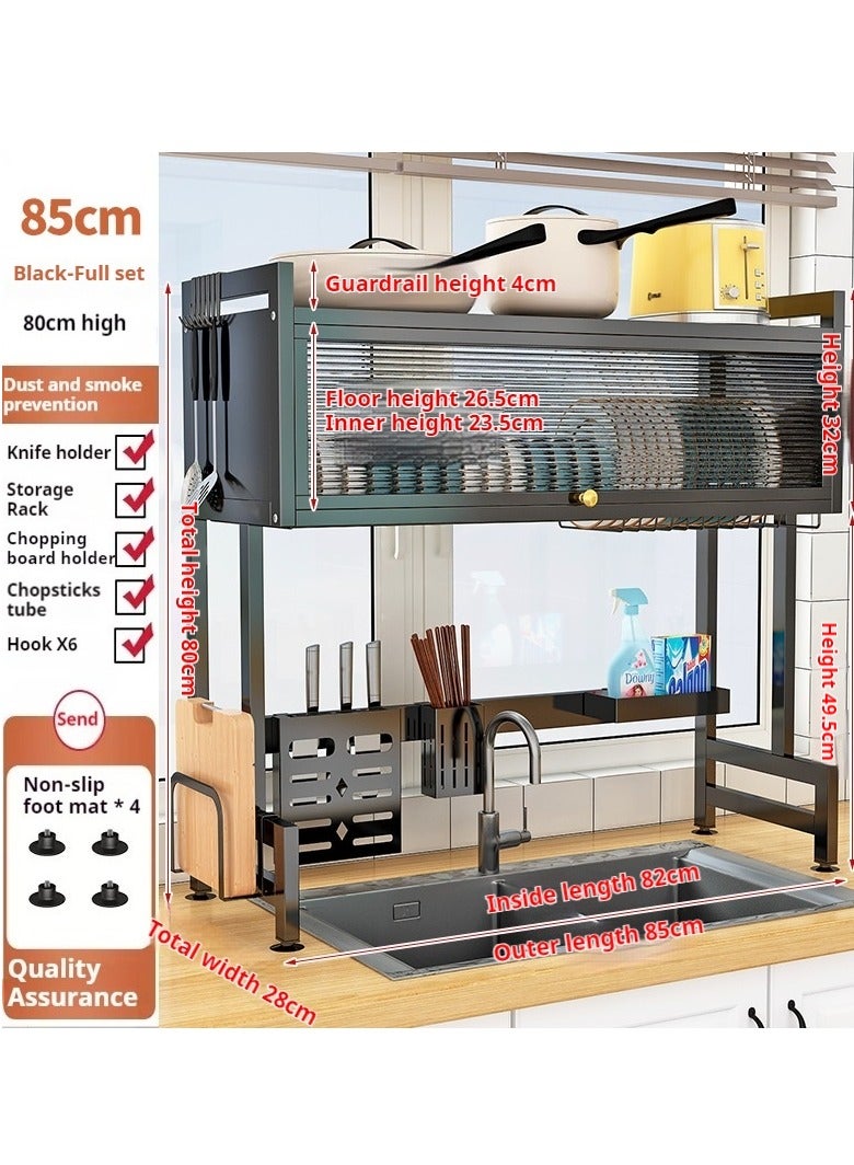 The Sink Dish Drainer Drying Rack,2 Tier Dish Drying Rack for Kitchen Counter, Large Dish Drying Rack with Flip Door, Over Sink Dish Drying Rack for Family Use,Dust-Proof,85cm - Image 2