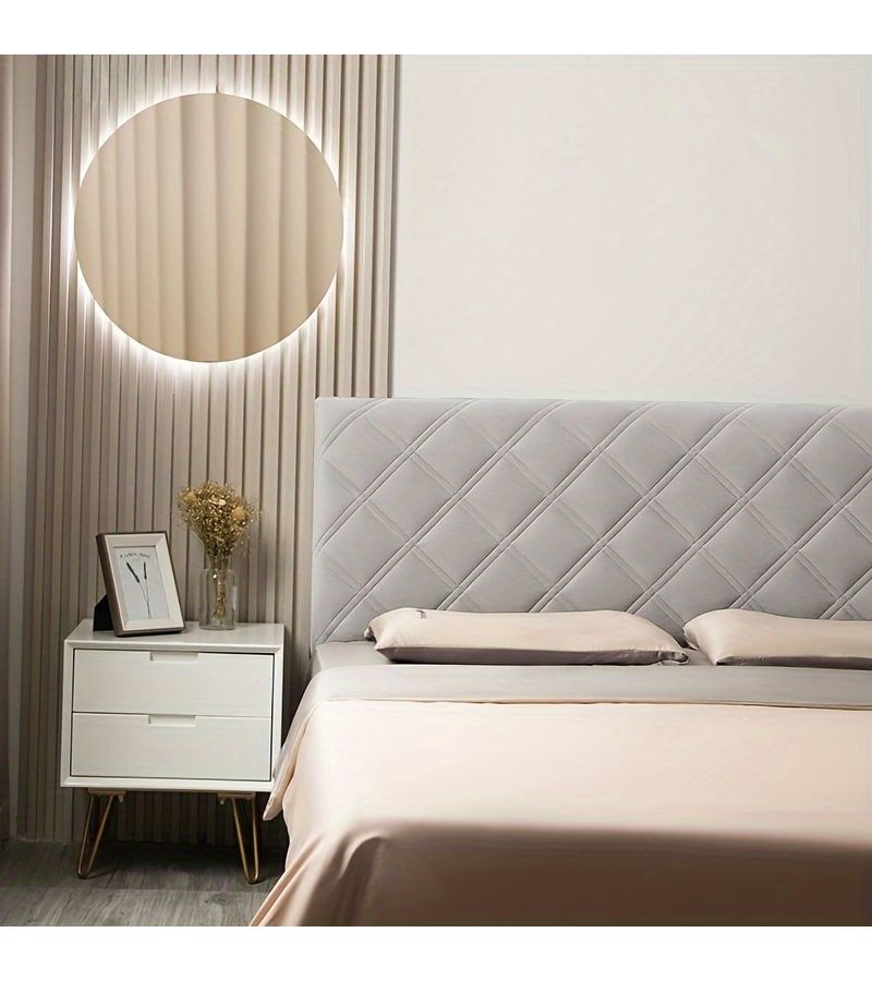 1 Luxury Classic Quilted Short Plush Headboard Dust Cover Beige W60xH28inch Super Soft Comfortable Full Size Washable Polyester Fabric - Image 5
