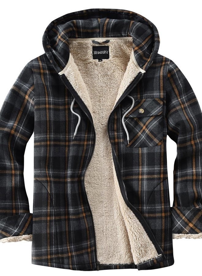 Elesuit Women's Full Zip Fleece Flannel Jacket Plaid Hooded Jackets Sherpa Lind Hoodies for Women, Dark Grey, XL - Image 1