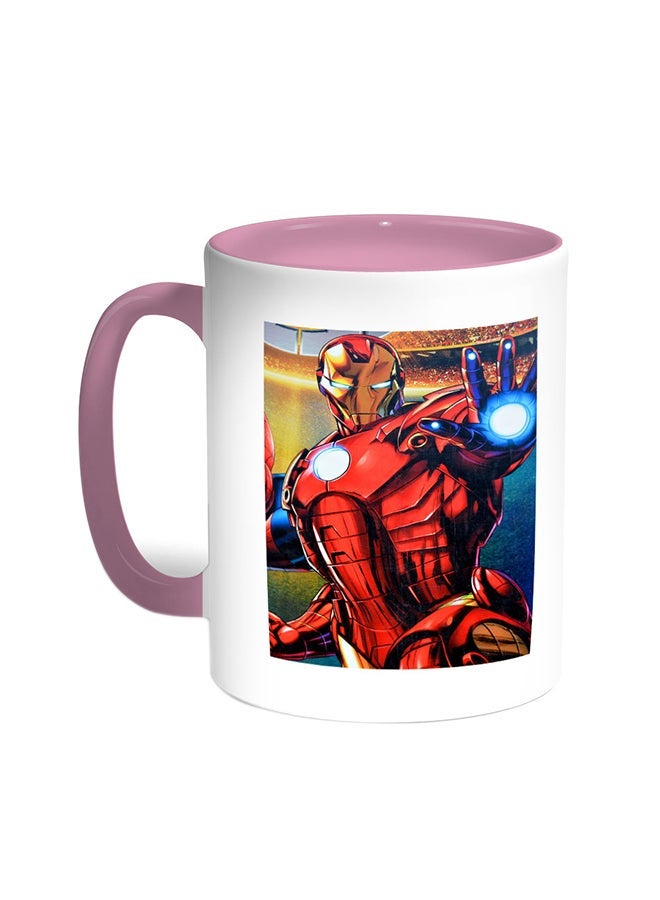 RYN Iron Man Printed Coffee Mug Pink/White 11ounce