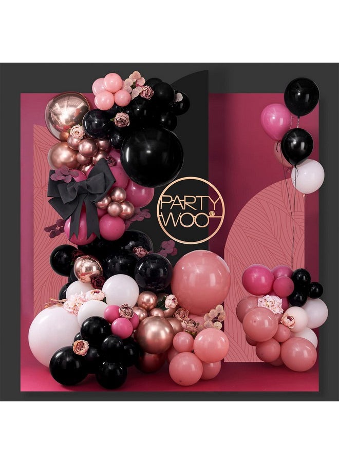 PartyWoo 140 Pcs Pink Balloon Arch Kit Black And Hot Pink Balloon Garland With Rose Gold 4D Balloons Dusty Rose Metallic Balloons For Birthday Decorations Wedding Decorations Bachelorette Party  - Image 1