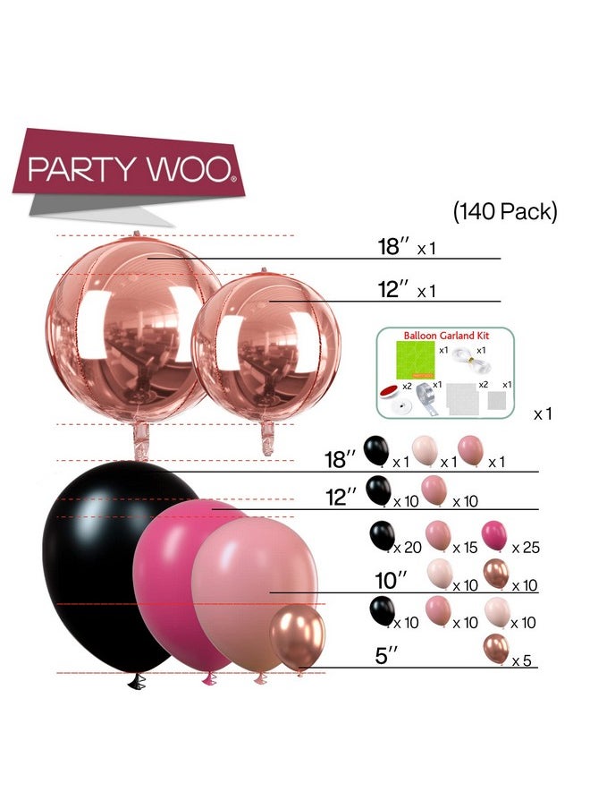 PartyWoo 140 Pcs Pink Balloon Arch Kit Black And Hot Pink Balloon Garland With Rose Gold 4D Balloons Dusty Rose Metallic Balloons For Birthday Decorations Wedding Decorations Bachelorette Party  - Image 4