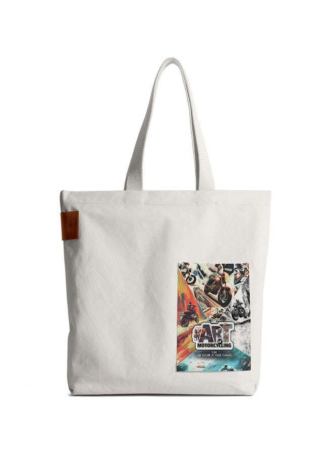 DailyObjects 100% Cotton Canvas Art of Motorcycling City Tote Women's Large Tote Bag | Sturdy & Spacious with Outer Slip Pockets | Ladies Shoulder Handbag For college, Grocery, Shopping, Travel - Image 3