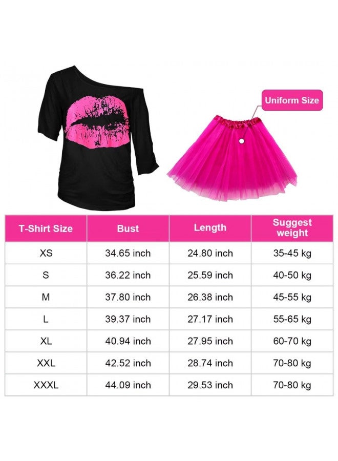 WILDPARTY 80s Costume Accessories for Women, T-Shirt Tutu Fanny Pack Headband Earring Necklace Fishnet Gloves Legwarmers 80s Party Halloween Outfit for Women 24PCS (Pink XL) - Image 2