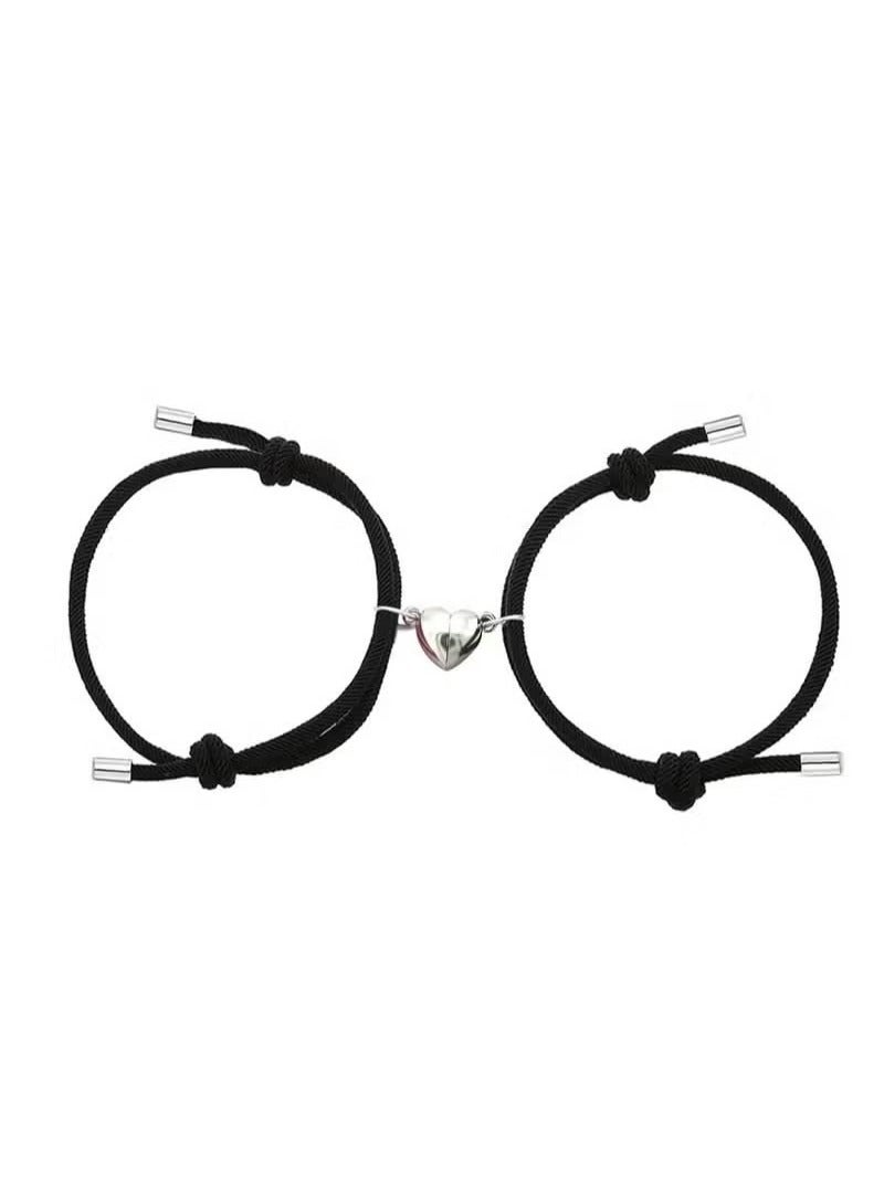 2pcs Magnetic Couple Bracelets for Women Men, Love Heart Shape Attraction Matching Bracelet Lover Gifts for Boyfriend Girlfriend Best Friend Handmade Rope Jewelry Bracelet Love Gift Chain - Image 1