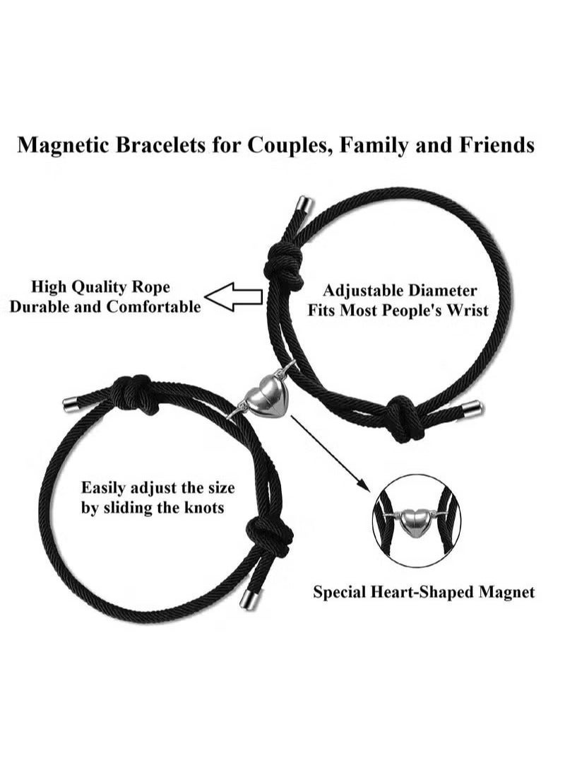 2pcs Magnetic Couple Bracelets for Women Men, Love Heart Shape Attraction Matching Bracelet Lover Gifts for Boyfriend Girlfriend Best Friend Handmade Rope Jewelry Bracelet Love Gift Chain - Image 4
