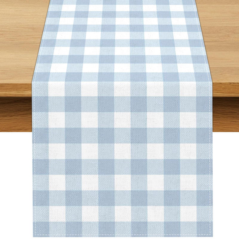 Buxiuer Dusty Blue Gingham Table Runner Light Blue Checkered Boy Girl Baby Shower Birthday Party Decoration Home Dining Kitchen Island Decor (13" x 72") - Image 1