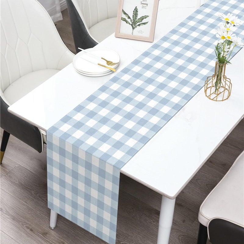 Buxiuer Dusty Blue Gingham Table Runner Light Blue Checkered Boy Girl Baby Shower Birthday Party Decoration Home Dining Kitchen Island Decor (13" x 72") - Image 5