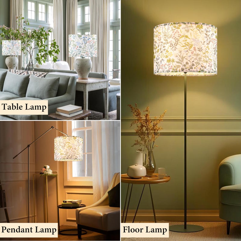 GO&SO Floral Large Drum Lamp Shade 1 Pack, 16" x 16" x 10", Spider E27 Base(1.65"), Printed Pattern Design,DIY Assembly with 2 Adapter (E14/10mm),Fit for Pendant Lighting/TableLamps/Floor Lamps - Image 5