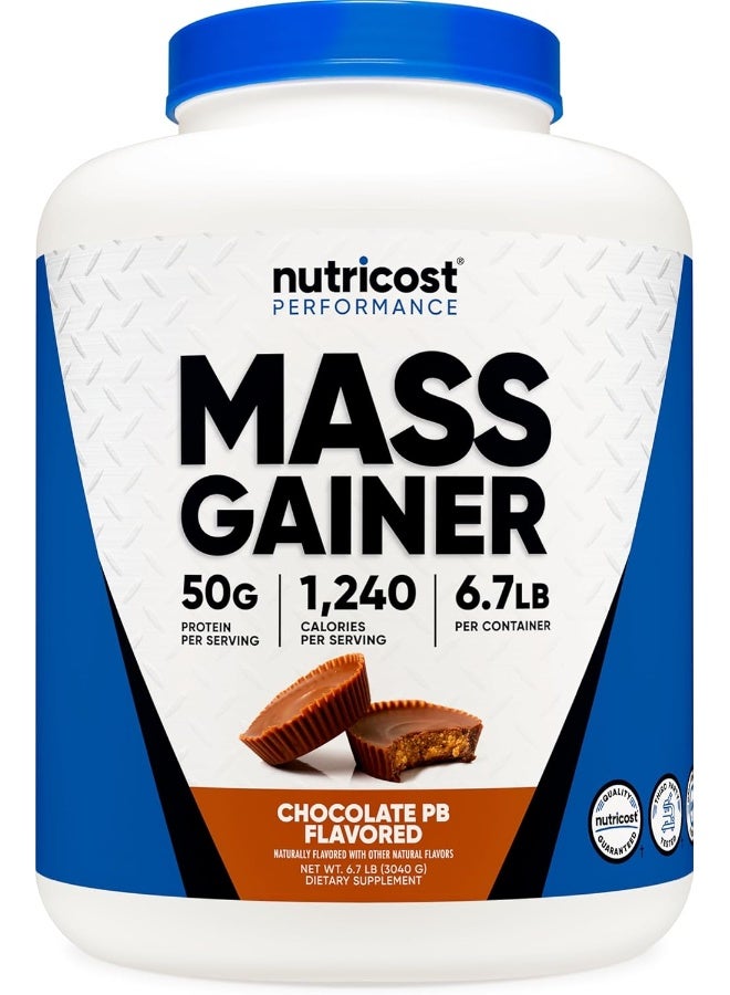 Nutricost نوتريكوست ماس غاينر (نكهة زبدة الفول السوداني بالشوكولاتة، 6.7 رطل) 50 جرام من البروتين لكل حصة - Image 1