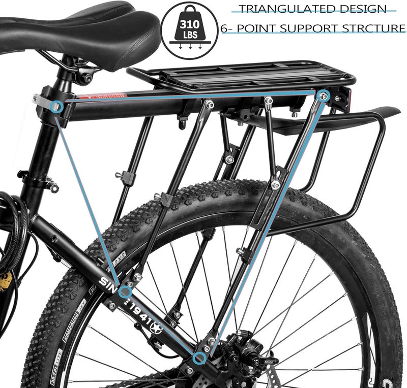 YONTUO Rear Bike Rack with Quick Release, Adjustable Aluminum Cargo Rack with Fender and Reflector - Image 3