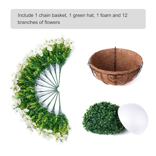 Ivydale Artificial Fake Hanging Flowers Plants Baskets for Outdoor Spring Summer Decoration, Faux Silk White Morning Glory Look Real UV Resistant for Outside Porch Patio Balcony Yard Front Door Garden - Image 4