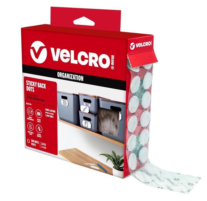 Velcro Brand Dots with Adhesive White | 200 Pk | 3/4" Circles | Sticky Back Round Hook and Loop Closures for Organizing, Arts and Crafts, School Projects, 91824, 200Pk - Image 1