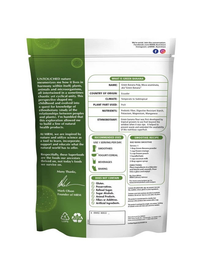 MRM Nutrition Organic Green Banana Powder ; Superfoods ; High Fiber ; Flour Alternative ; Prebiotic Fiber ; 40 Servings - Image 3