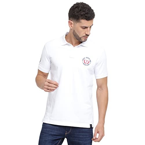 Van Heusen Men Sport Varsity Inspired Polo Regular Fit T-Shirt - 100% Combed Cotton - Short Sleeve, Dual Coloured Collar_70017_White_XL - Image 1