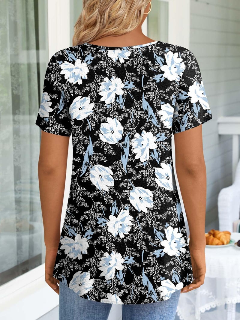 LONGYUAN Short Sleeve Tunics Loose Fit Casual Tops for Women Summer Hide Belly Comfy Shirts Blouse Fl Medium White Lily - Image 3