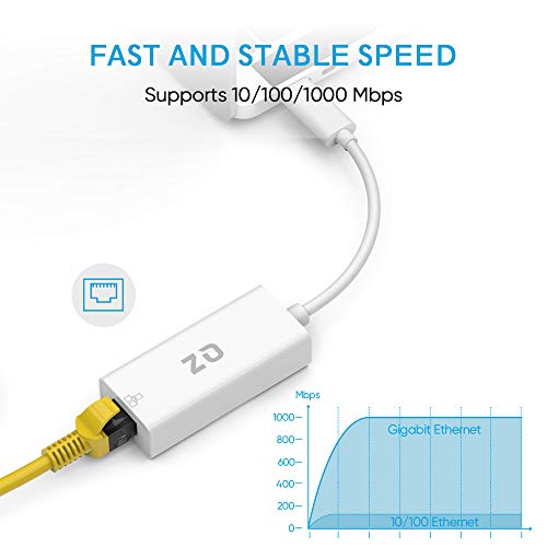 QZ [1Gbps, USB 3.1 Gen1] USB C to Ethernet Adapter, Type C to LAN RJ45, USB Type C to Ethernet Converter Supports LAN Speeds up to 1Gbps [USB 3.1 Gen 1] [Thunderbolt-3 Compatible] - Image 3