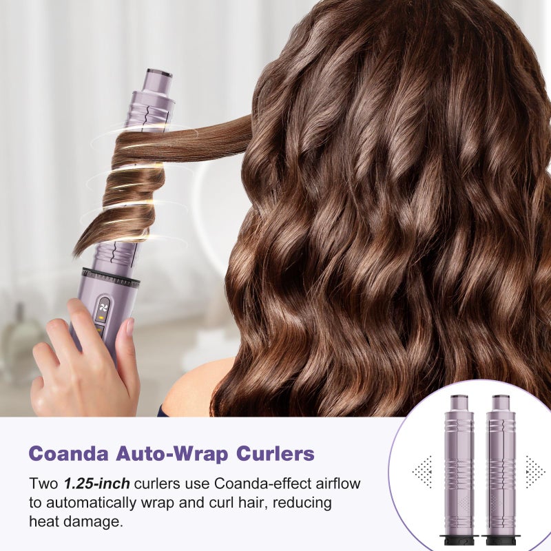 7MAGIC Hot Air Styler Wrap, 7 in 1 Professional Hair Dryer Brush with Auto-Wrap Curlers, Fast Drying Blow Dryer, Volumizing Straightening Styling Multi-Styler No Heat Damage, Travel Case (Purple) - Image 4