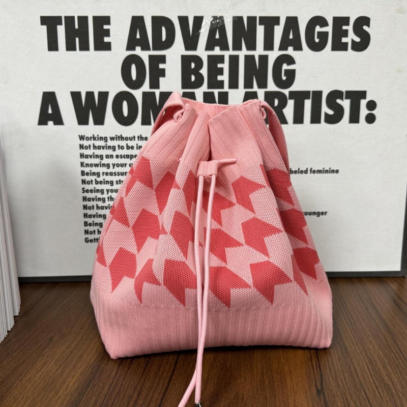 Open Drawstring Knitted Shoulder Bag Large Capacity Handbag Bucket Bag Retro All-Match Portable Tote Bag - Image 4