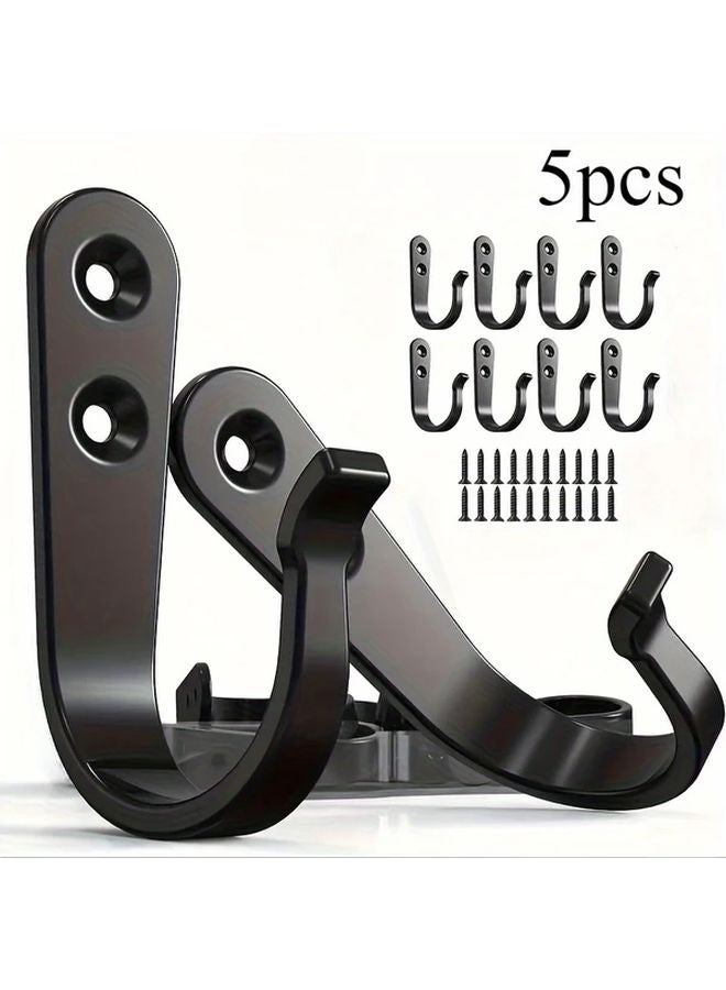5pcs Heavy Duty Black Metal Wall Hooks Industrial Pipe Style Hangers With Screws Easy To Install For Home Office Decor - Image 1