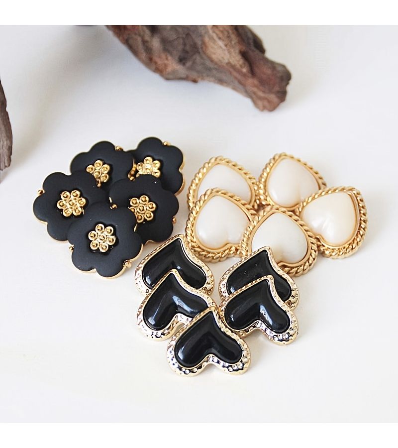 Irregular Black Plum Blossom Double Tone Buttons 10pcs Hand Sewing Cardigan Sweater Clothing Decor - Image 1